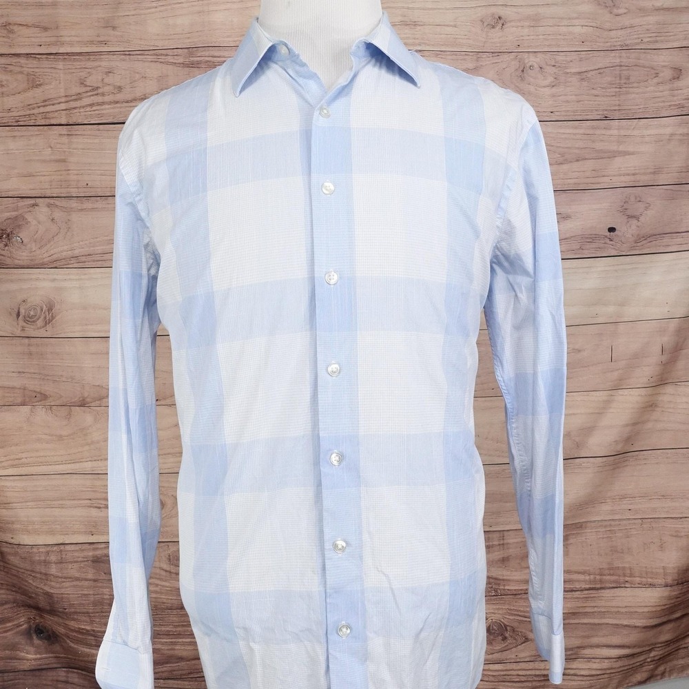 APT 9 Shirt Mens XL 17-17.5 34/35 Blue Plaid Button-Up Slim Fit Premier Flex - Picture 3 of 8